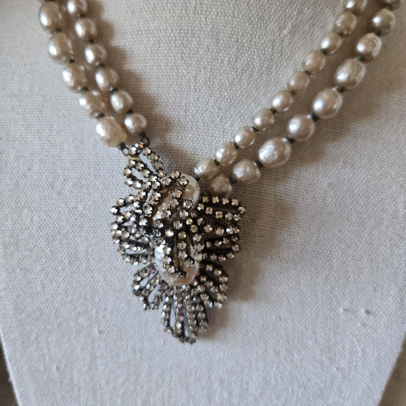 Vtg Signed 40s 50s Miriam Haskell Baroque Pearl Multi Strand Necklace, 14" - Picture 5 of 16